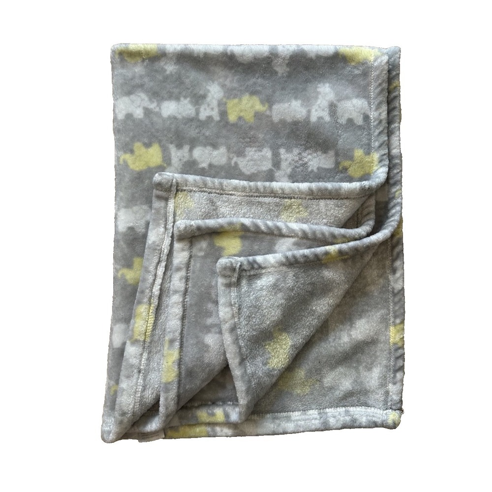 Baby Starters Blanket Elephant Giraffe Hippo Gray Yellow Soft 30x40
